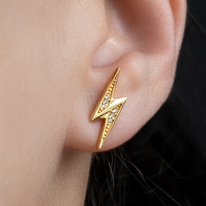 Lightning Bolt Stud Earrings. Hypoallergenic Sterling Silver/ Gold plated earrings