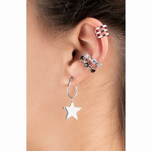 Harley Star charm hoop earring. Celestial jewelry. Cartilage cuffs. Left-Side Ear Earrings Set