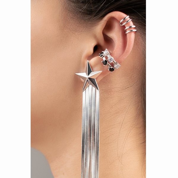 Harley Shooting Star earring. Star with drop chains earring. Right Ear Earrings Set