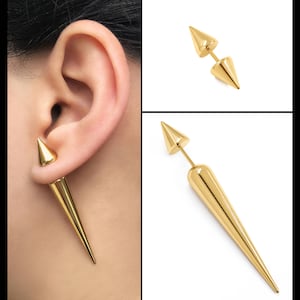 Harley Long Spike earring. Fake Gauge GOLD Spike earring.. Screw Back. Stainless steel gold plated