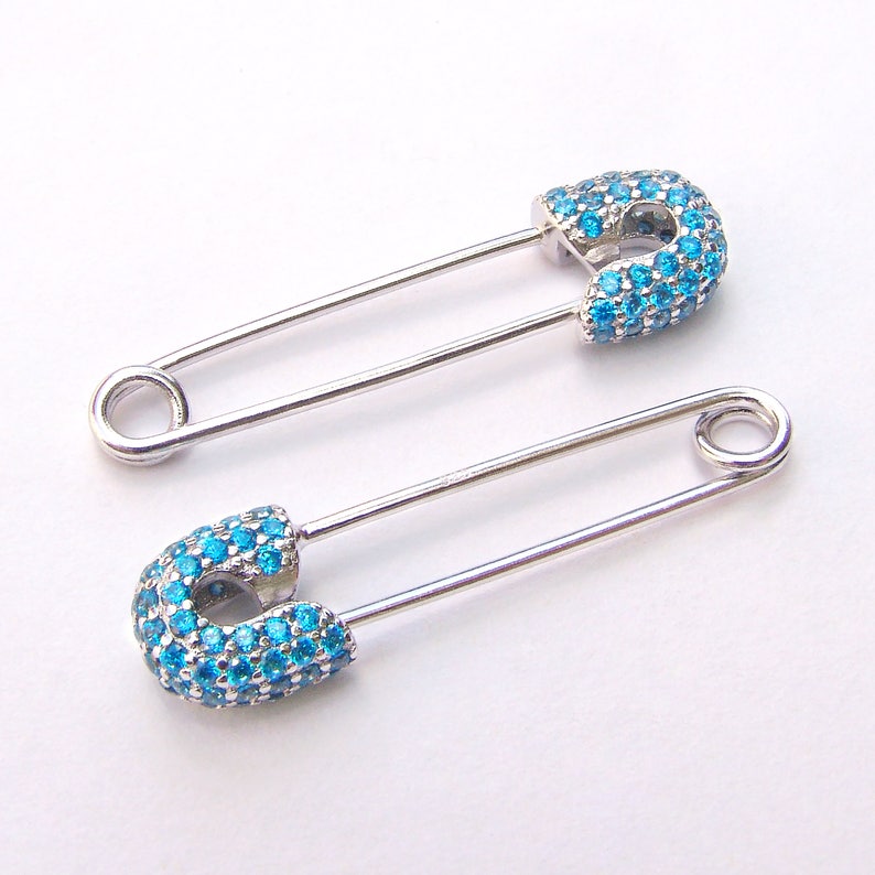 925 Sterling Silver White Gold Plated Safety Pin Earrings. Etsy