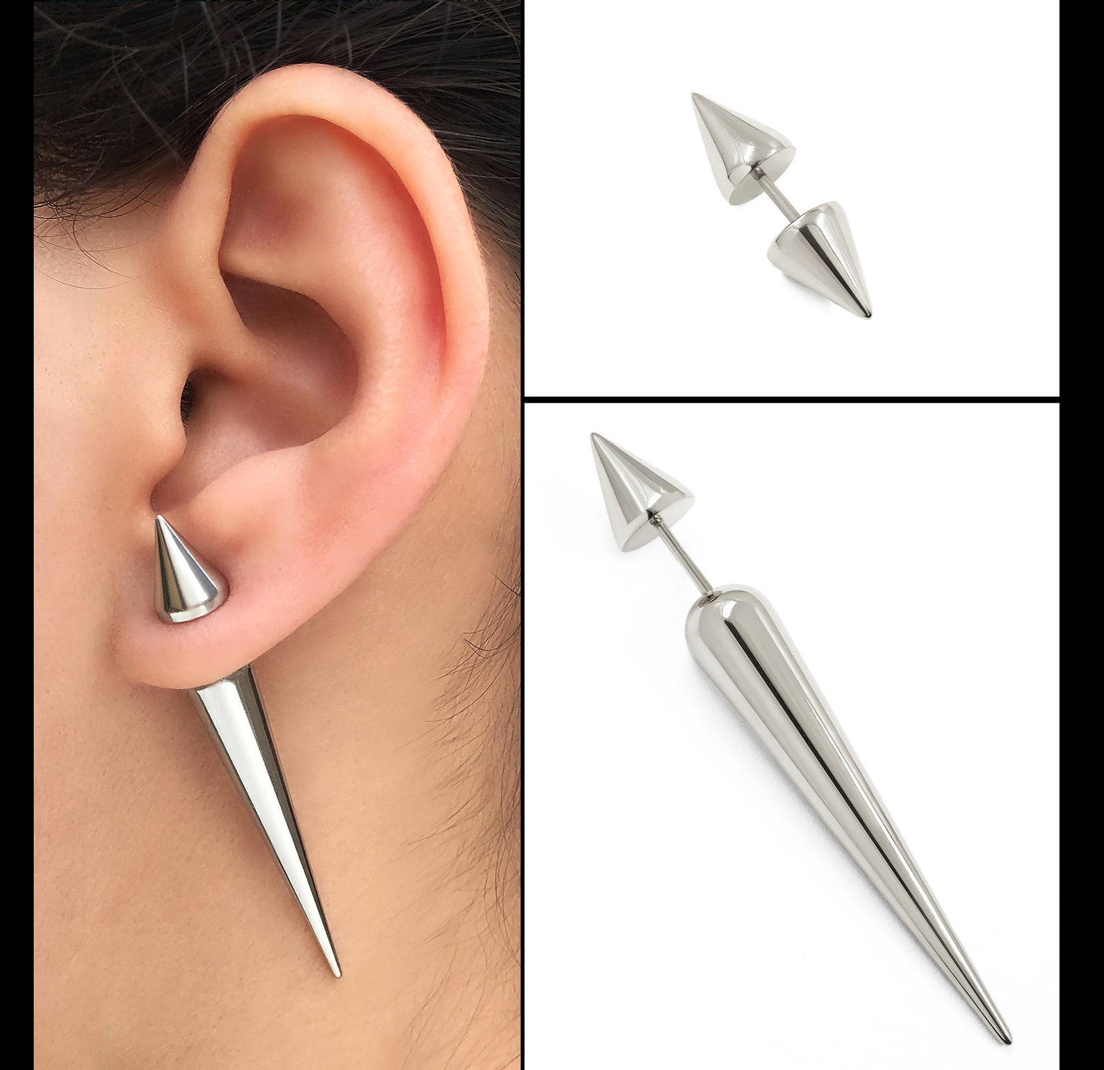Fake Gauge Spike Earring. Screw Back Silver Stainless Steel Etsy Canada