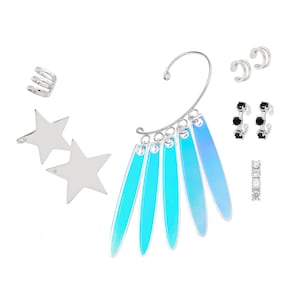 Harley Iridescent Petals ear cuff, Acrylic earring, Two Stars earring, cartilage cuffs
