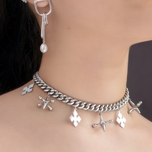 Harley Jacks and diamonds choker necklace. Stainless Steel. Silver chunky chain necklace image 3