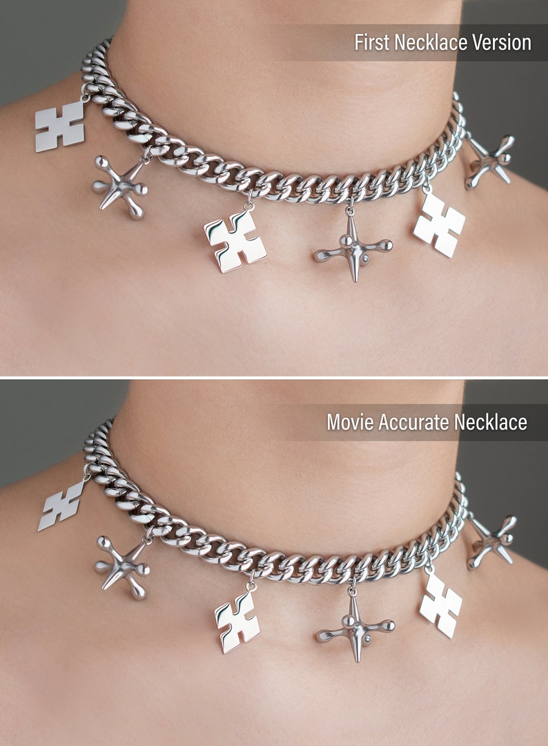 Harley Jacks and diamonds choker necklace. Stainless Steel. Silver chunky chain necklace image 2