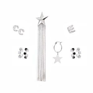 Harley Shooting star and hoop star earrings. Celestial earrings set.