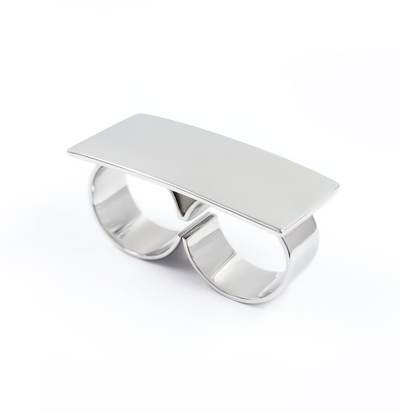 Harley Silver Rectangle Ring. Double Ring. Statement