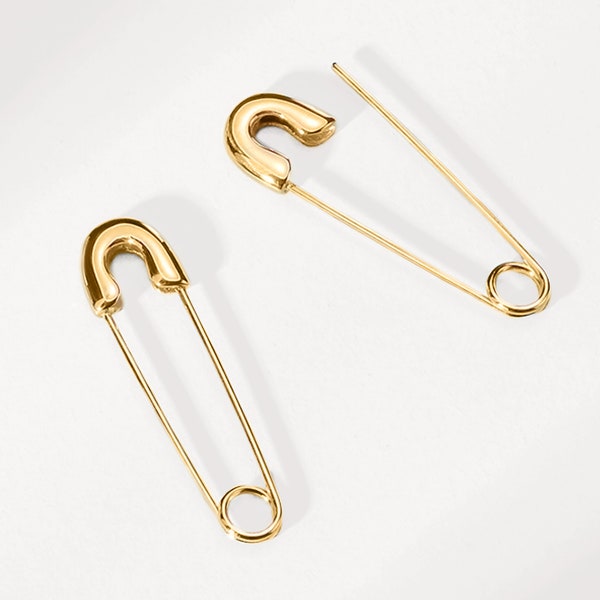 Safety Pin Earrings. Hypoallergenic Stainless Steel. Gold, Silver, RoseGold. Punk, retro, minimal hoop earrings