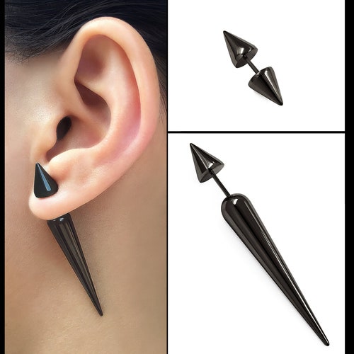 Fake Gauge Spike Earring. Screw Back Silver Stainless Steel Etsy