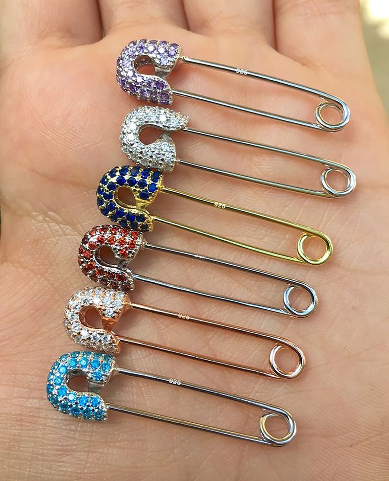 925 Sterling Silver White Gold Plated Safety Pin Earrings. Etsy