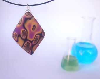 Purple and gold diamond pendant necklace_unique handmade mokume gane polymer clay jewellery