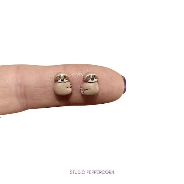 Sloth earrings- miniature animal jewellery- microstud earrings- studs - sensitive ears