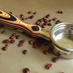 Aanpasbaar skateboard houten 58 mm E61 bodemloze filterhouder – milieuvriendelijke espresso voor ECM, Rocket, Profitec, La Marzocco, Lelit en meer