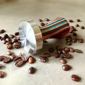 Skateboard Wood Espresso Tamper – Stainless Steel Base – 54mm & 58mm – Fits La Marzocco, E61, Breville, Sage, DeLonghi Machines and more