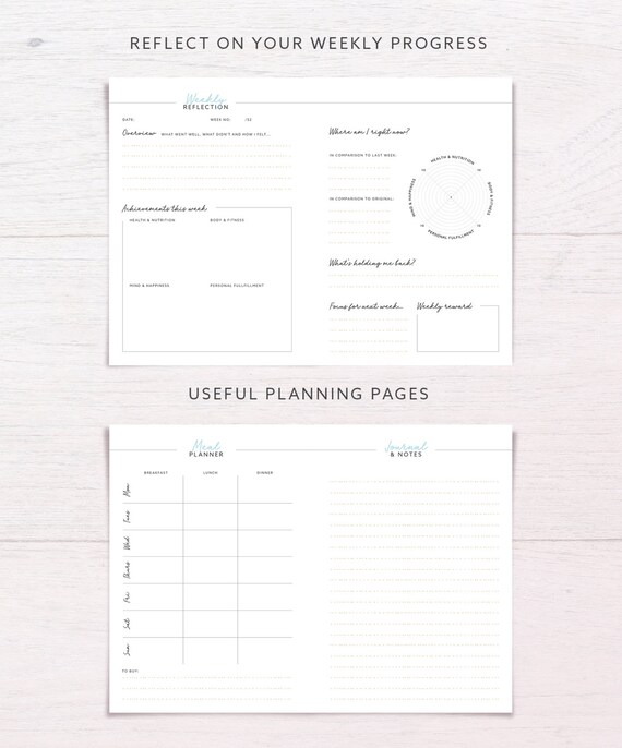 wellness planner health fitness wellbeing planner diet etsy
