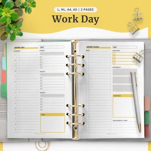 Printable / Digital - Work Day | HL, L, A5, A4 | 2 Printable Planner Pages | Instant Download PDF
