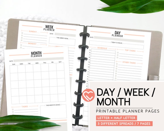 day week and month planner pages 3 sizes digital planner etsy week daily planner