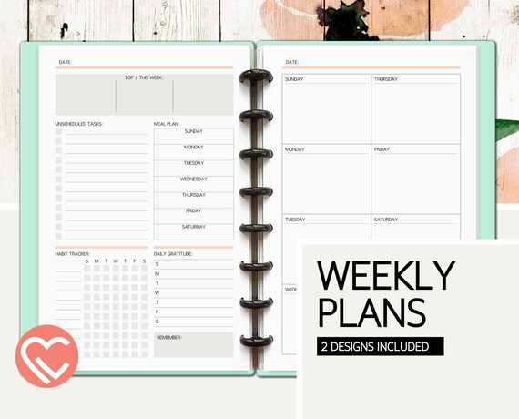 weekly plans 2 printable pages 3 sizes digital planner etsy weekly plans