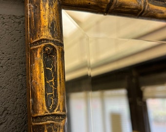 Handcrafted Gold Bamboo Mirror Stunning Frame Cottagecore Boho Shabby chic