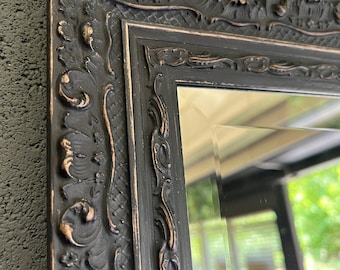 Handcrafted Mirror Ornate Black shabby chic solid wood boho cottagecore