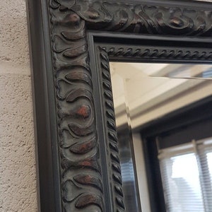 Handcrafted Ornate Black Wooden Mirror with Bevelled Glass – Cumbria Artisan Home Decor