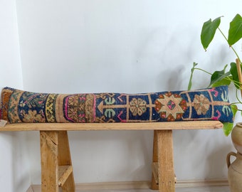 Extra Long Lumbar Pillow for Bed, Turkish Kilim Pillow, Handwoven Bohemian Pillow, Boho Wool Pillow for Sofa, Livingroom Decor