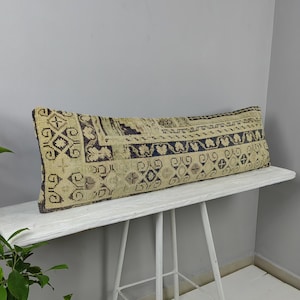 Comfortable Long Pillow for Bed - Dark blue pillow - Trendy Decorative Lumbar Pillow - Bedroom pillow