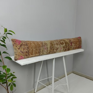 Extra Long Lumbar Pillow cover, Turkish Rug Pillow cover , Boho Home Decor , Bed pillow , Bench Pillow, Wool pillow