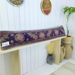 extra long lumbar pillow, turkish throw pillow, wool pillow, morrocan pillow, bolster pillow, embroidered pillow, rug pillow, boho pillow