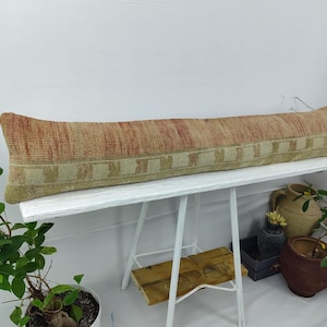 8x47′′ Long Lumbar Pillow, Turkish Kilim Pillow Cover, Boho Lumbar Pillow, Body Pillow Cover, Vintage Lumbar Pillow, Large Wool Pillow Cover