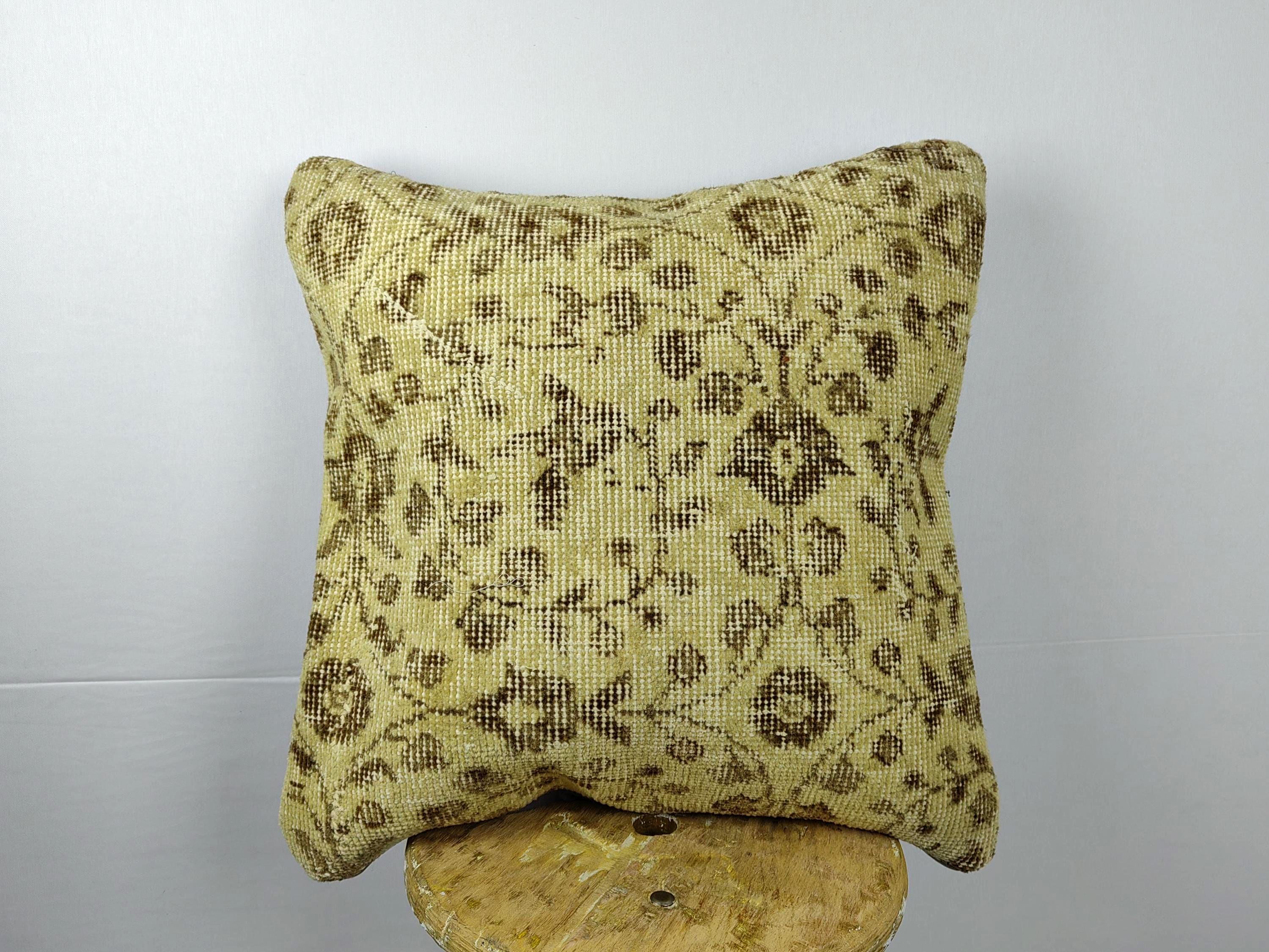 20x20 ベージュキリム枕カバー | トルコラグクッション | ニュートラル