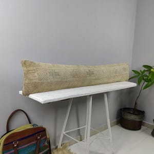 8x48 Kilim Lumbar Pillow, Long Boho Bed Cushion, Turkish Wool Pillow Cover, Extra Long Rustic Pillow, Handmade Bolster Decor
