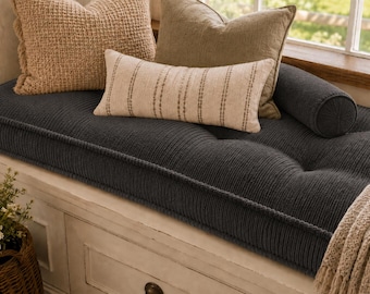 Charcoal Corduroy Bench Cushion, Handmade Window Seat Cushion, Cozy Indoor Decor