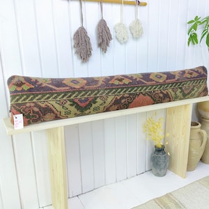Long Lumbar Boho Pillow, Handwoven Bohemian Lumbar Pillow, Long Lumbar Pillow Cover, Wool Lumbar Pillow Cover, handmade pillow