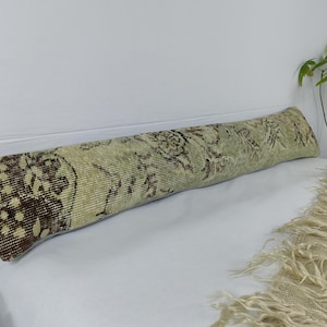 Kilim Long Lumbar Pillow Cover 8&quot;x47&quot;, Neutral Long Throw Pillow cover, Boho Pillow, Farmhouse Pillow, Handwoven Bohemian Lumbar case