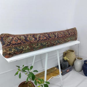 8x48 Kilim Lumbar Pillow | Turkish Extra Long Bolster | Rustic Farmhouse Cushion for Bed, Sofa or Bench