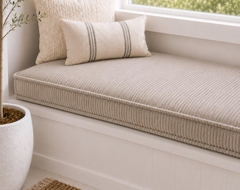 Ribbed Corduroy Bench Cushion, Custom Window Seat Cushion, Indoor Bench Cushion, Handmade Seat Cushion