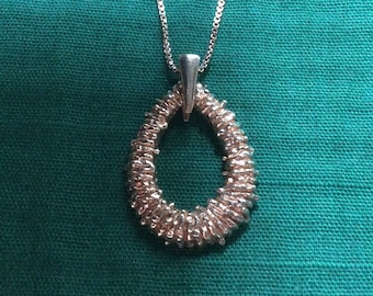 Vintage Sterling Silver Textured Open Teardrop Shaped Pendant Necklace And Chain