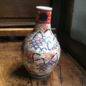 Antique Imari Patterned Large Bottle Shaped Vase