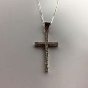 Vintage Textured Sterling Silver Cross Pendant And Chain