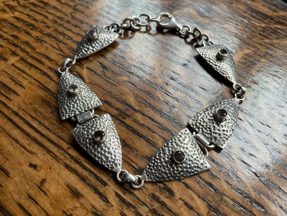 Vintage triangular link gemstone set Arts and Cra… - image 1