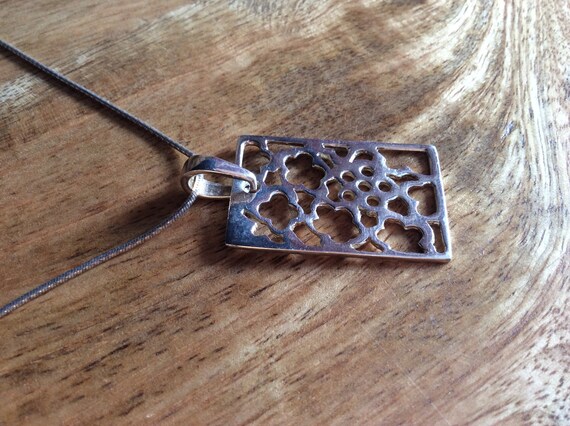 Rectangular Sterling Silver Flower Pierced Pendant - image 3