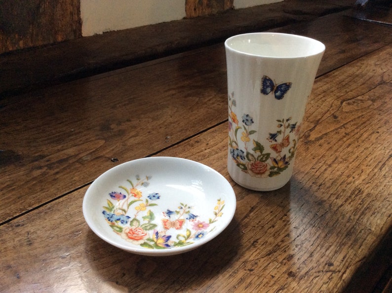 A Vintage Aynsley Bone China Cottage Garden Pattern Small Vase Etsy