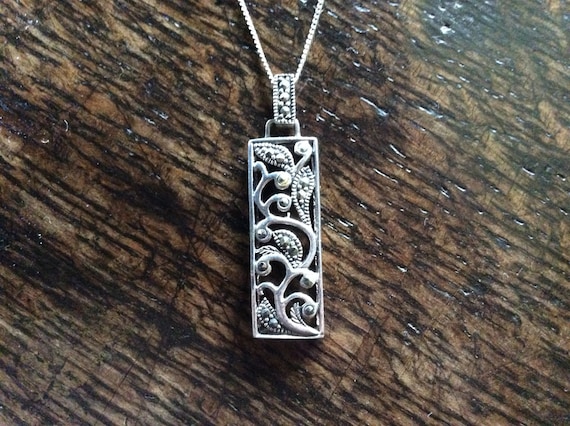 Rectangular openwork sterling silver and marcasit… - image 1