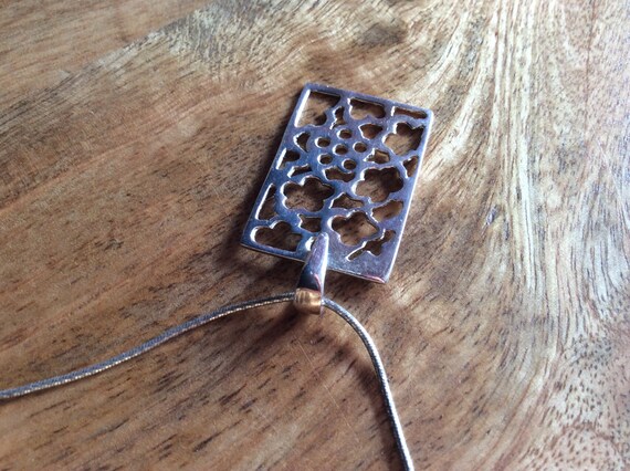 Rectangular Sterling Silver Flower Pierced Pendant - image 4