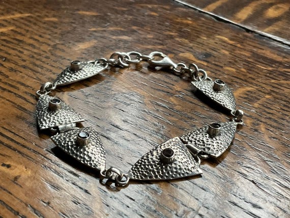 Vintage triangular link gemstone set Arts and Cra… - image 2