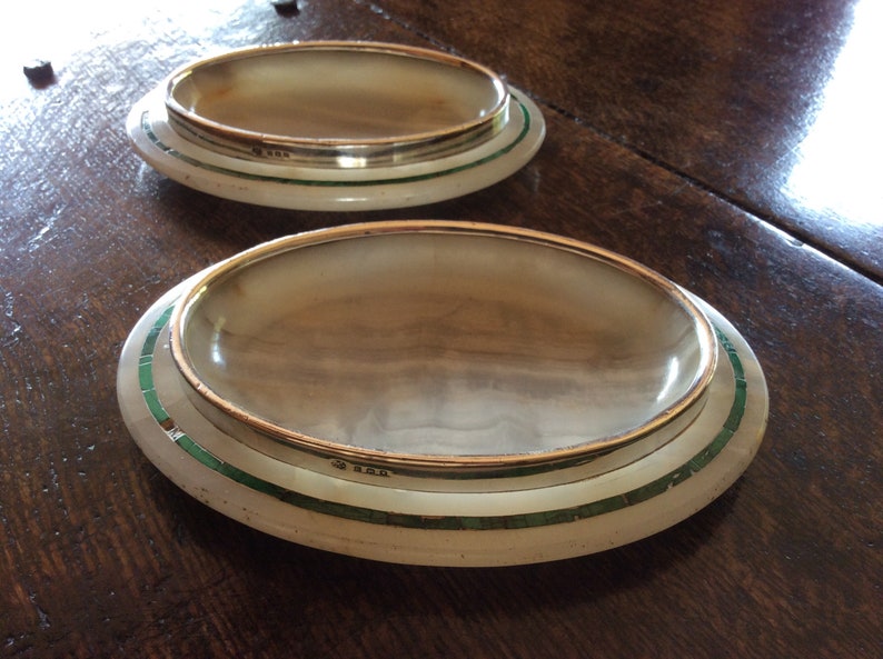 Pair Of Art Deco English Silver hotsell Rimmed Onyx And Malachite Trinket Dishes