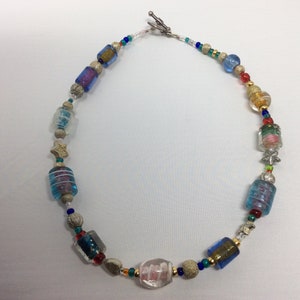 Vintage multicoloured Murano glass bead and sterling silver necklace