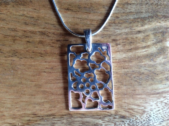 Rectangular Sterling Silver Flower Pierced Pendant - image 5