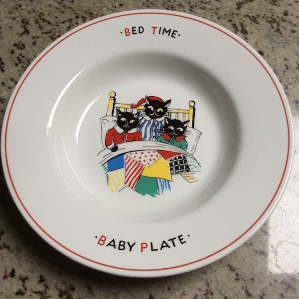Vintage 1950s baby/small child’s Burleigh Ware cats in a bed ceramic plate